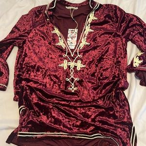 Crushed red velvet shirt